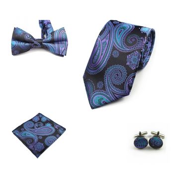 Rick Nais 4PCS Tie Set Bow Tie and Handkerchief Cufflinks 100% Silk