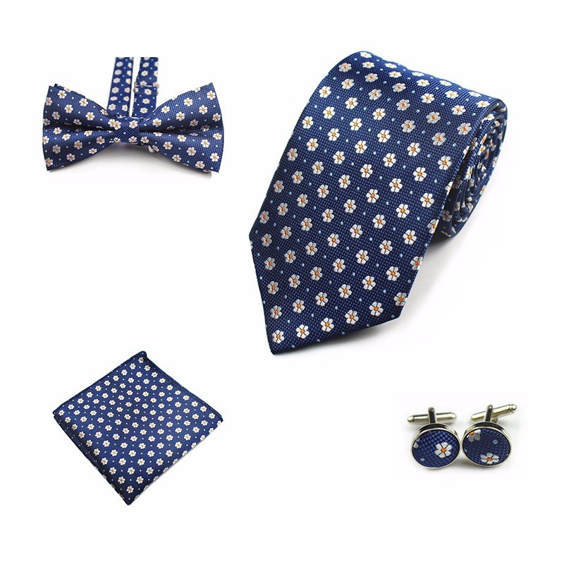 Rick Nais 4PCS Tie Set Bow Tie and Handkerchief Cufflinks 100% Silk