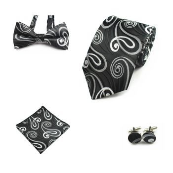 Rick Nais 4PCS Tie Set Bow Tie and Handkerchief Cufflinks 100% Silk