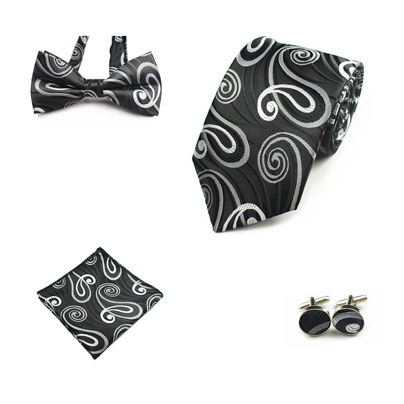 Rick Nais 4PCS Tie Set Bow Tie and Handkerchief Cufflinks 100% Silk