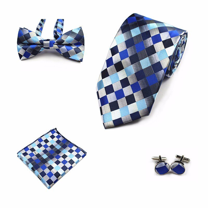 Rick Nais 4PCS Tie Set Bow Tie and Handkerchief Cufflinks 100% Silk