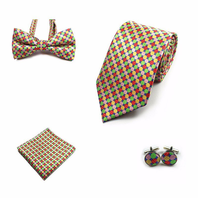 Rick Nais 4PCS Tie Set Bow Tie and Handkerchief Cufflinks 100% Silk