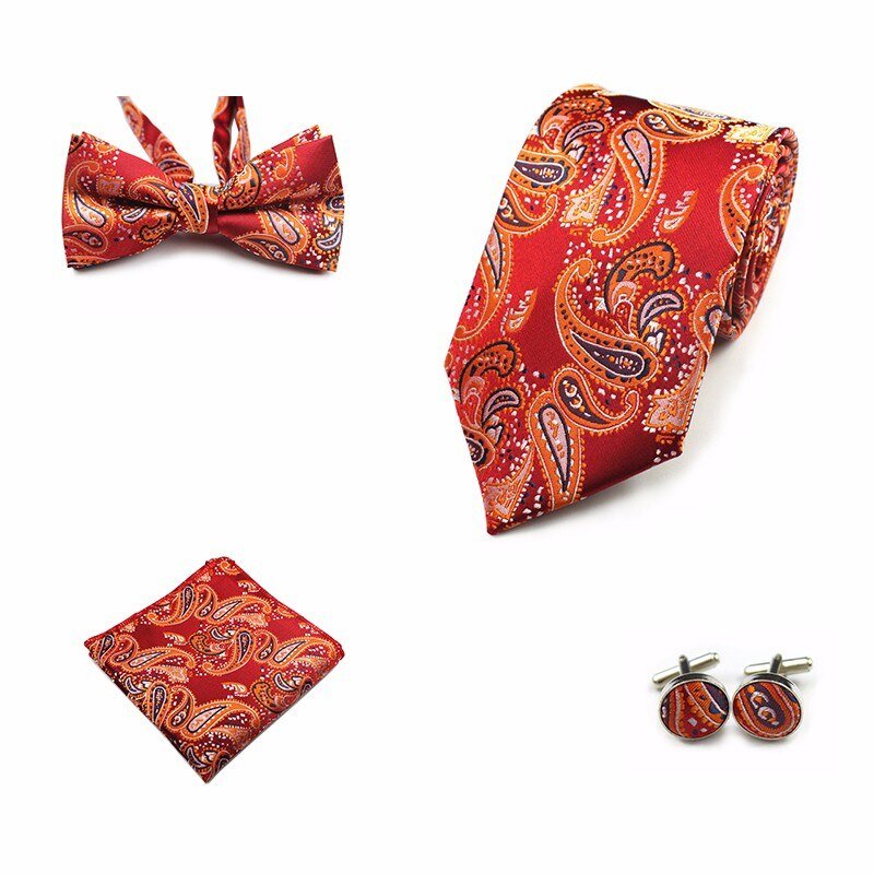 Rick Nais 4PCS Tie Set Bow Tie and Handkerchief Cufflinks 100% Silk