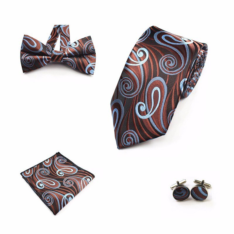 Rick Nais 4PCS Tie Set Bow Tie and Handkerchief Cufflinks 100% Silk