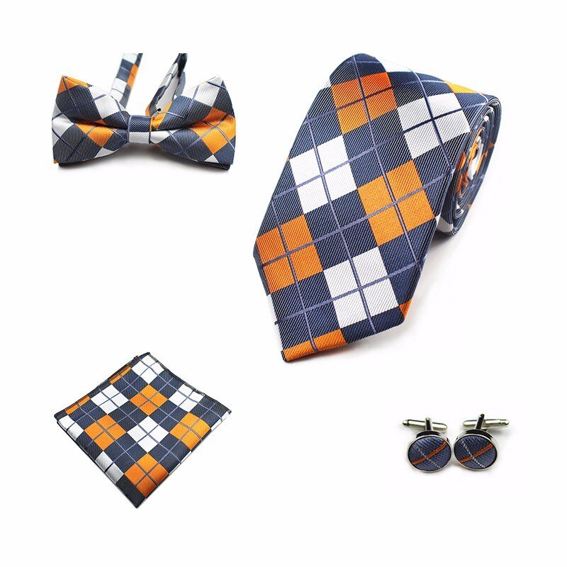 Rick Nais 4PCS Tie Set Bow Tie and Handkerchief Cufflinks 100% Silk