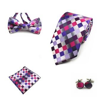 Rick Nais 4PCS Tie Set Bow Tie and Handkerchief Cufflinks 100% Silk