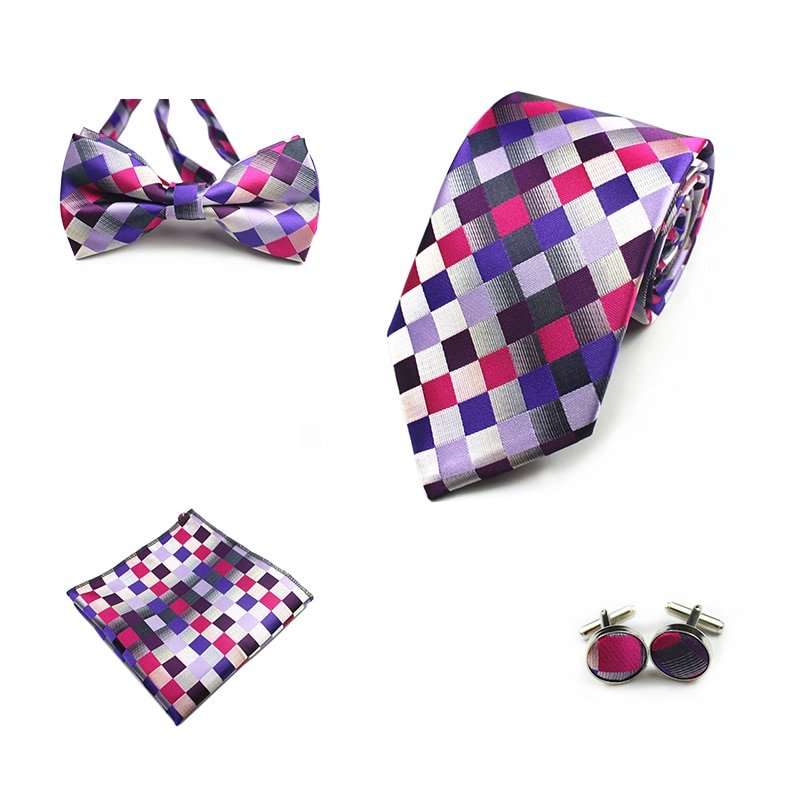 Rick Nais 4PCS Tie Set Bow Tie and Handkerchief Cufflinks 100% Silk