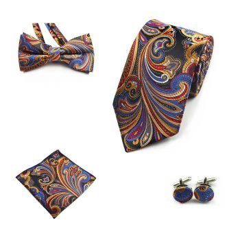 Rick Nais 4PCS Tie Set Bow Tie and Handkerchief Cufflinks 100% Silk
