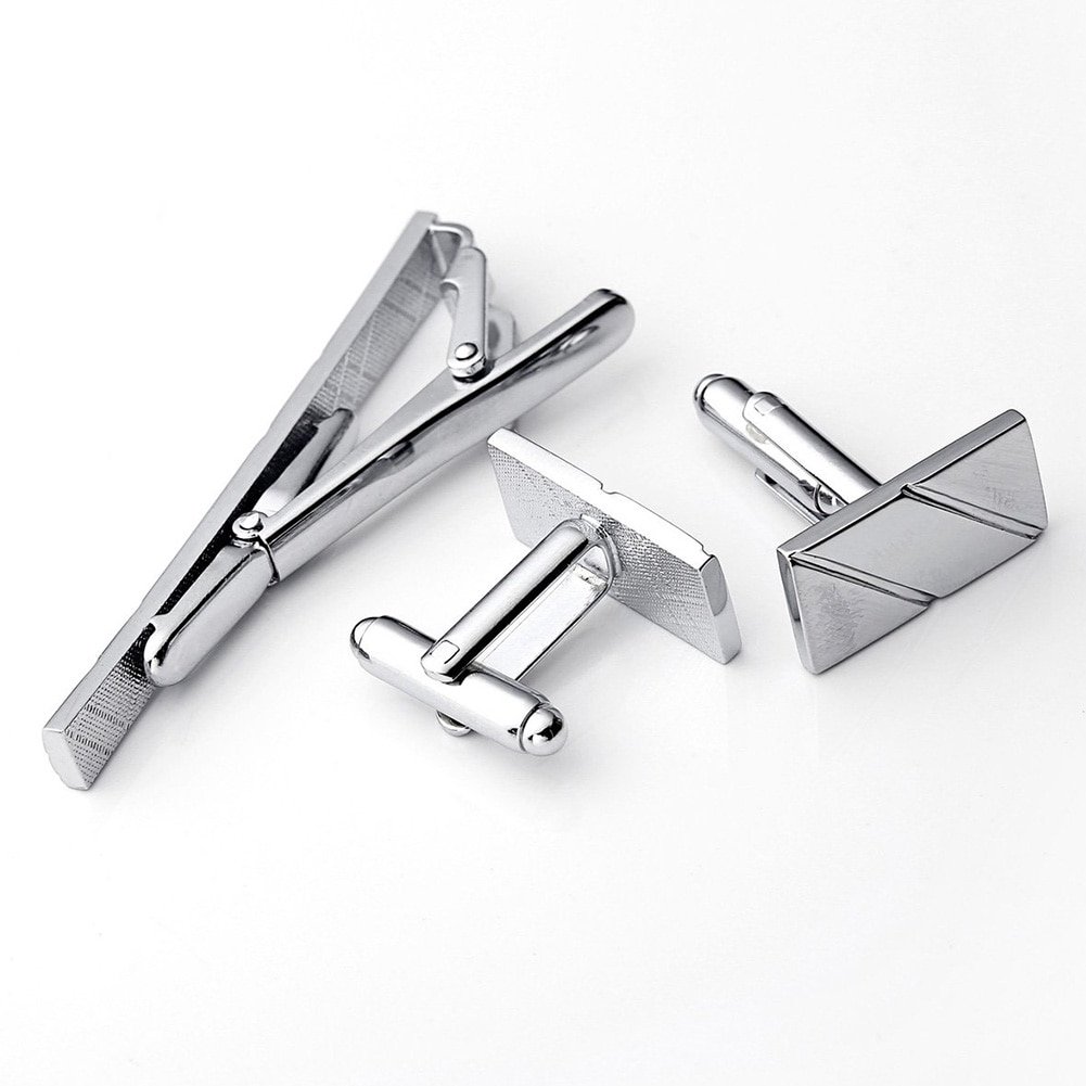 Fashionable Silver Tie Clip steel Cufflink Set