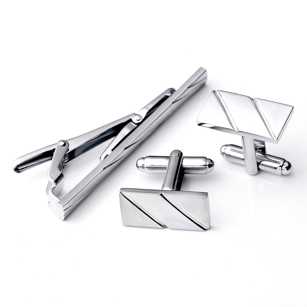Fashionable Silver Tie Clip steel Cufflink Set