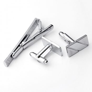 Fashionable Silver Tie Clip steel Cufflink Set