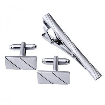 Fashionable Silver Tie Clip steel Cufflink Set