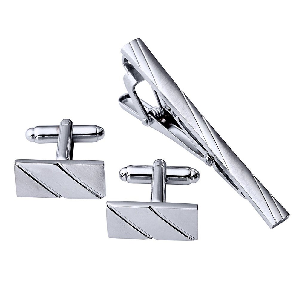 Fashionable Silver Tie Clip steel Cufflink Set