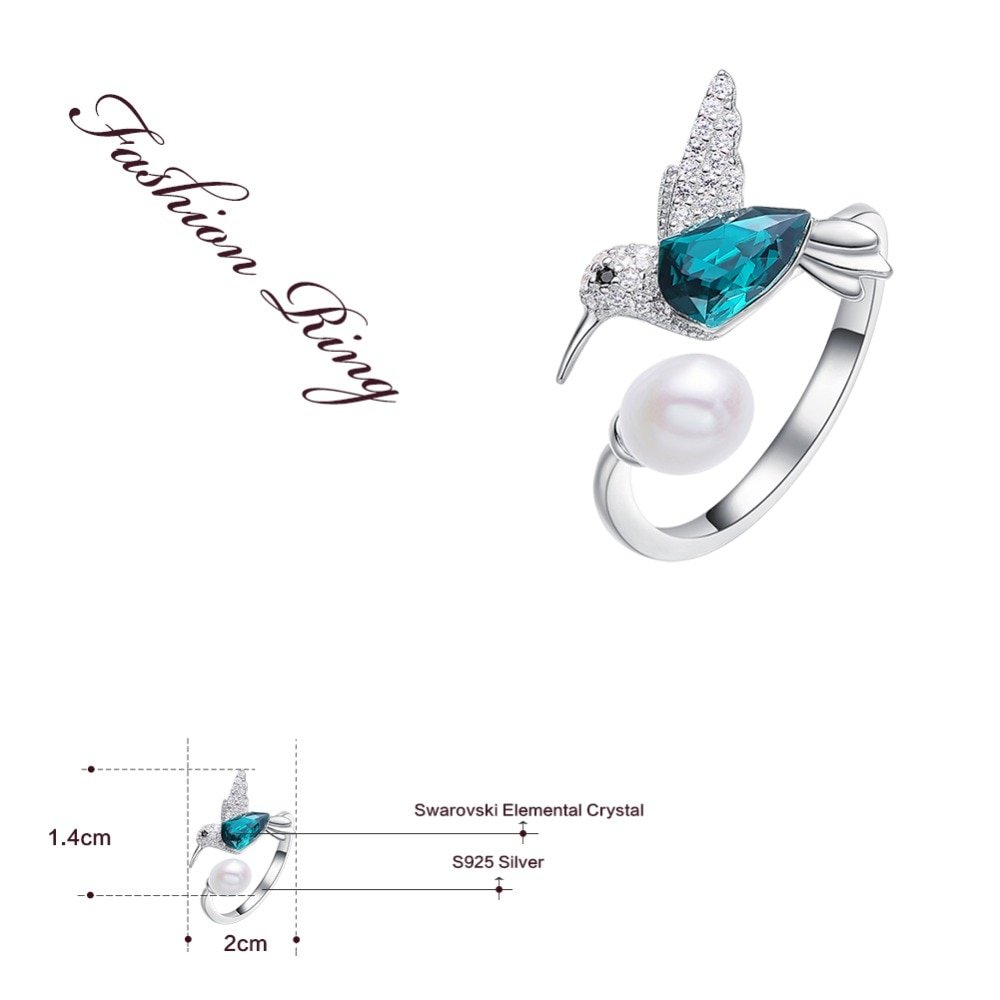 Giffany Hummingbird Resizable Ring plated white gold Embellished swarovski crystal