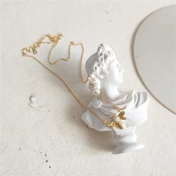 Giffany 925 Sterling Silver Gold Color Lovely bee Geometric Round Pendant Necklace