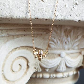 Giffany 925 Sterling Silver Gold Color Lovely bee Geometric Round Pendant Necklace