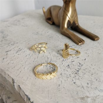 Giffany 925 Sterling Silver Punk Personality Pineapple Leaves Adjustable Ring