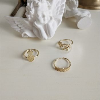 Giffany 925 Sterling Silver Punk Personality Pineapple Leaves Adjustable Ring