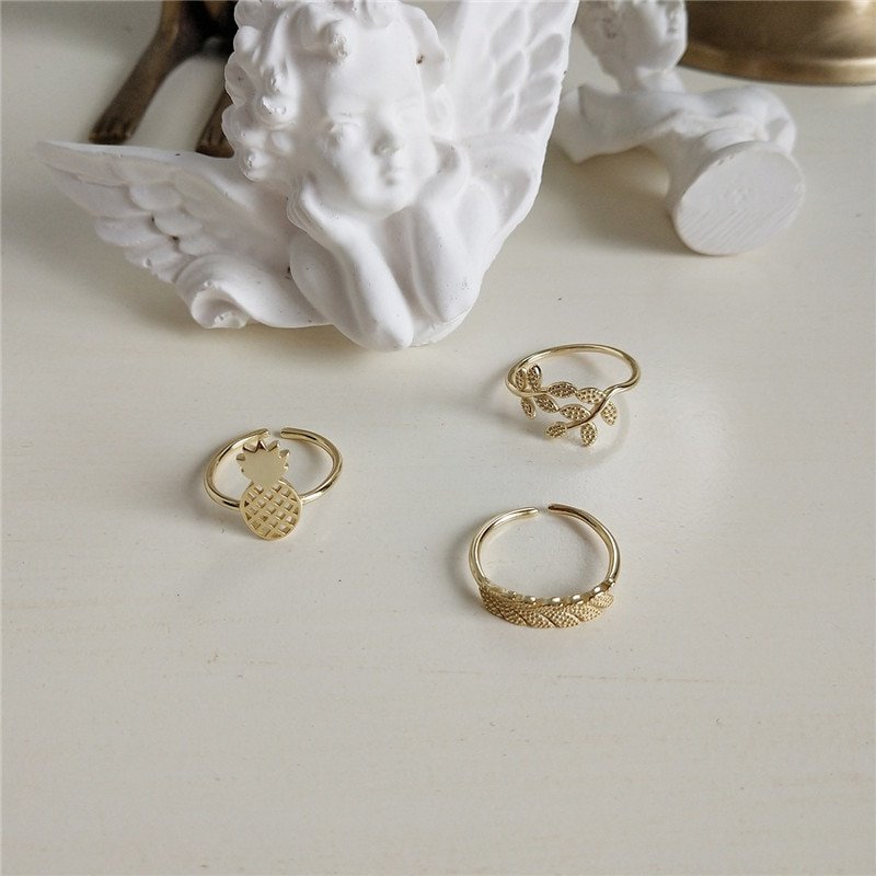 Giffany 925 Sterling Silver Punk Personality Pineapple Leaves Adjustable Ring