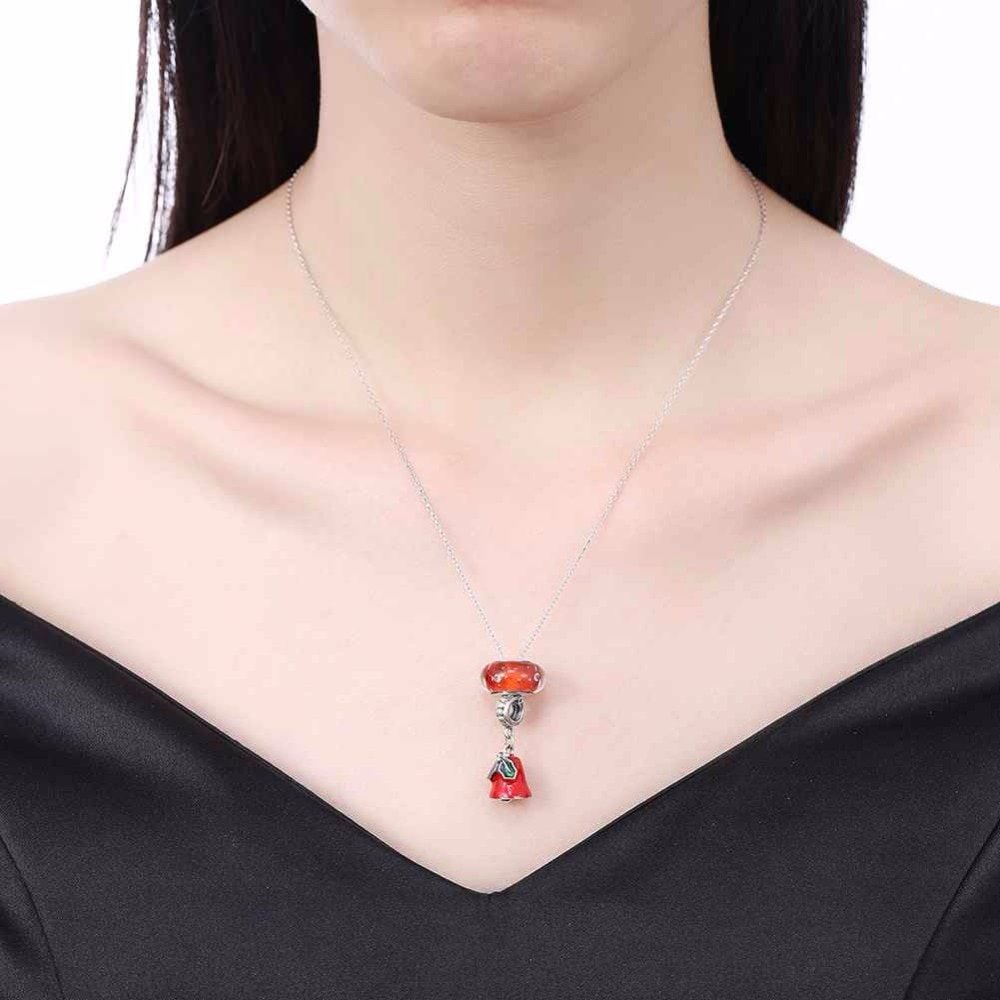 Giffany 925 Sterling Silver Pendant Necklace Red Bells For Women Christmas Gift