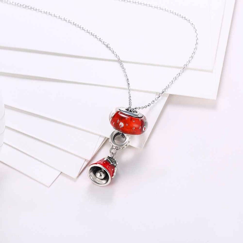 Giffany 925 Sterling Silver Pendant Necklace Red Bells For Women Christmas Gift