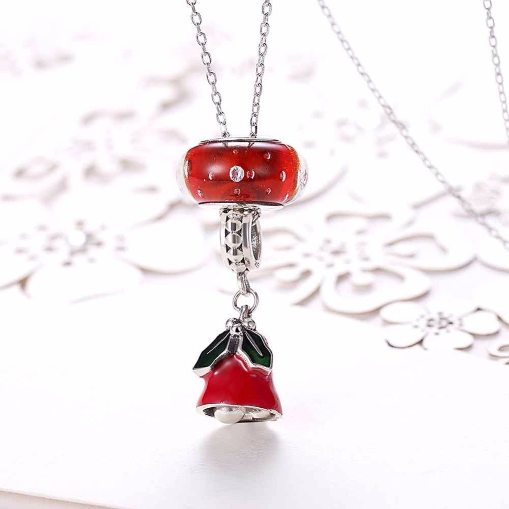 Giffany 925 Sterling Silver Pendant Necklace Red Bells For Women Christmas Gift