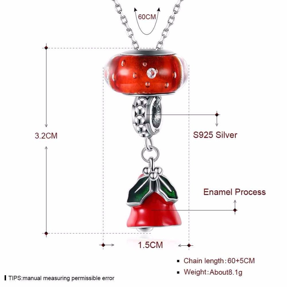 Giffany 925 Sterling Silver Pendant Necklace Red Bells For Women Christmas Gift