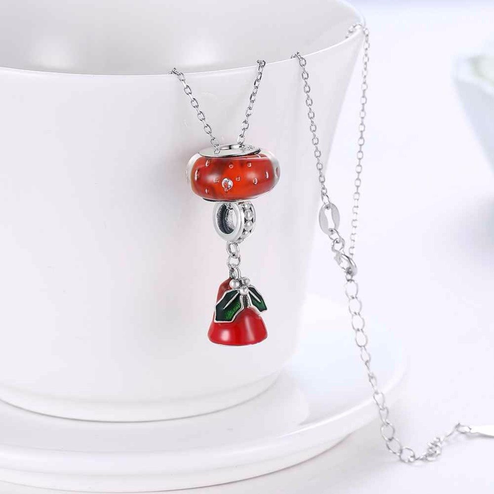 Giffany 925 Sterling Silver Pendant Necklace Red Bells For Women Christmas Gift
