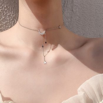 Giffany 925 Sterling Silver Star Moon Tassel Necklaces Wedding Jewelry