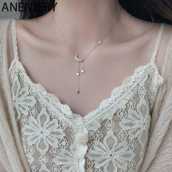 Giffany 925 Sterling Silver Star Moon Tassel Necklaces Wedding Jewelry