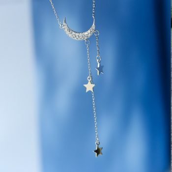 Giffany 925 Sterling Silver Star Moon Tassel Necklaces Wedding Jewelry