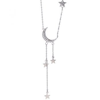 Giffany 925 Sterling Silver Star Moon Tassel Necklaces Wedding Jewelry