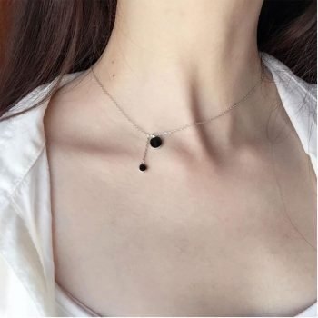 Giffany 925 Sterling Silver Jewelry Sets Epoxy Black Round Wafer Necklace+Earrings+Ring