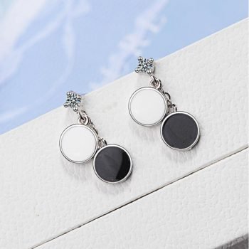 Giffany 925 Sterling Silver Jewelry Sets Epoxy Black Round Wafer Necklace+Earrings+Ring