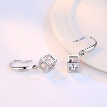 Giffany 925 Sterling Silver Jewelry Sets Zircon Square Cube Necklace+Earrings+Bracelet