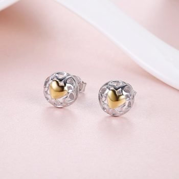 Giffany 925 Sterling Silver Hollow Out Heart Shape Stud Earrings