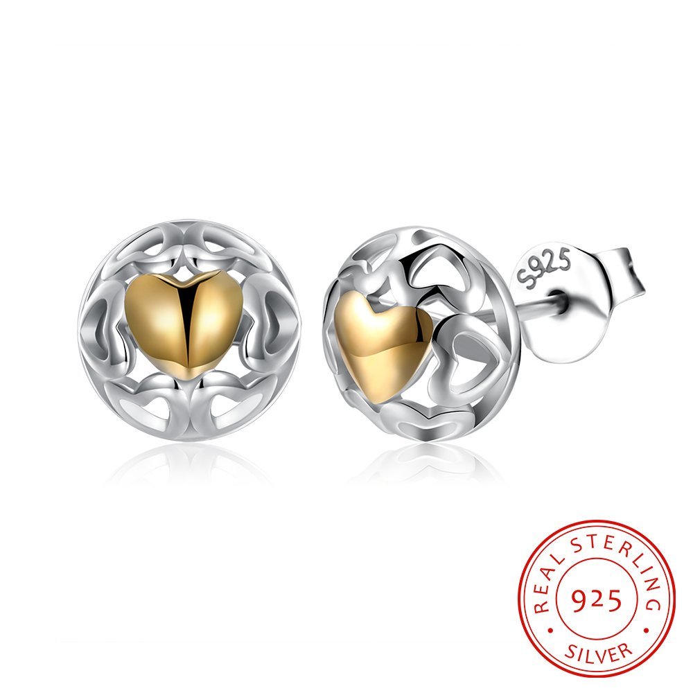 Giffany 925 Sterling Silver Hollow Out Heart Shape Stud Earrings