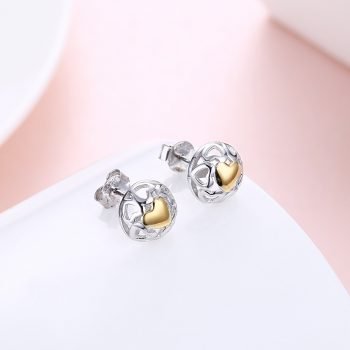 Giffany 925 Sterling Silver Hollow Out Heart Shape Stud Earrings