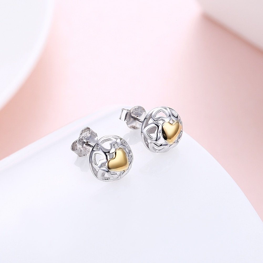 Giffany 925 Sterling Silver Hollow Out Heart Shape Stud Earrings