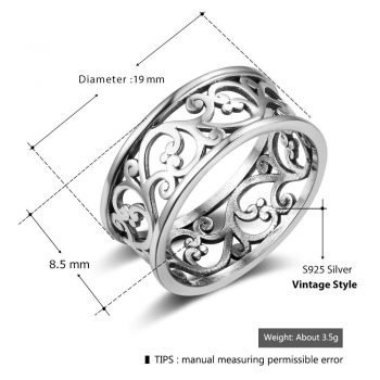 Giffany 925 sterling silver Fashion Rings Vine Wave Pattern Vintage Rings