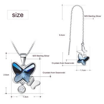 Giffany 925 Sterling Silver Butterfly Jewelry Set Embellished with crystal