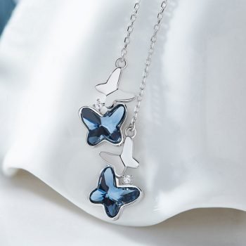 Giffany 925 Sterling Silver Butterfly Jewelry Set Embellished with crystal
