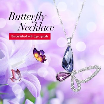Giffany 925 Sterling Silver Women Necklace Purple Crystal Butterfly Pendant