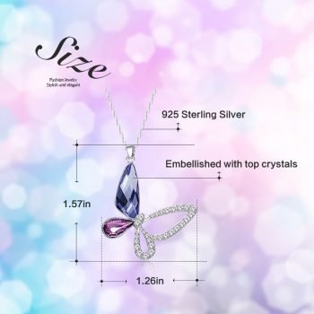Giffany 925 Sterling Silver Women Necklace Purple Crystal Butterfly Pendant