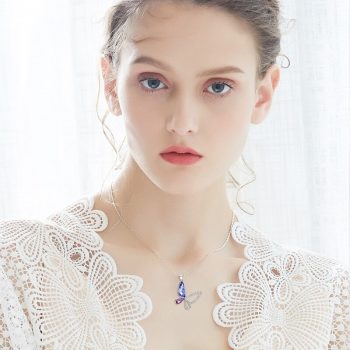 Giffany 925 Sterling Silver Women Necklace Purple Crystal Butterfly Pendant