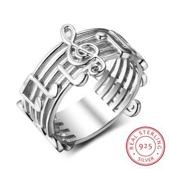 Giffany 925 Sterling Sliver Musical Note Pattern Music Lover's Band Ring Fashion Jewelry