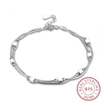 Giffany 925 Sterling Silver Square Silver-Color Bracelet