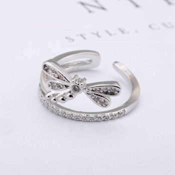 Giffany 925 Sterling Silver ring with AAA Cubic Zircon Crystal Paved Dragonfly
