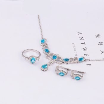 Giffany 925 Sterling Silver Noble Water Drop Design Cubic Zirconia Necklace jewelry set