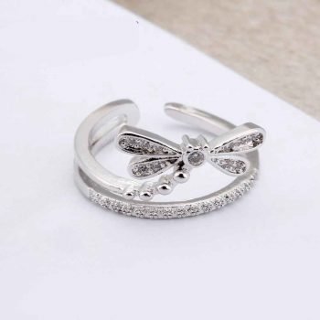 Giffany 925 Sterling Silver ring with AAA Cubic Zircon Crystal Paved Dragonfly